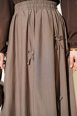 Beli Lastikli Kurdele Detaylı Etek Vizon - Etek