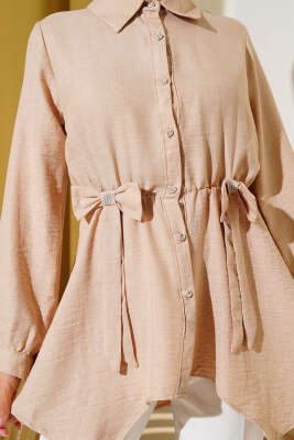 Beli Lastikli Kurdeleli Gömlek Bej - Yılın Fırsatı