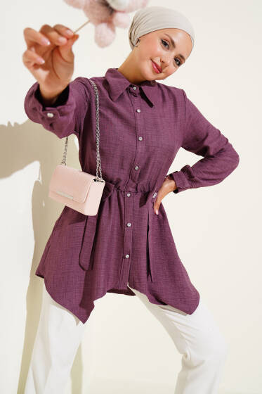 Beli Lastikli Kurdeleli Gömlek Magenta - Gömlek