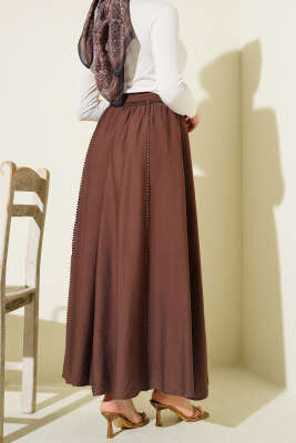 Beli Lastikli Kuşaklı Kloş Etek Kahve - Etek