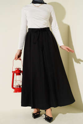Beli Lastikli Kuşaklı Kloş Etek Siyah - ALİ AKKAYA