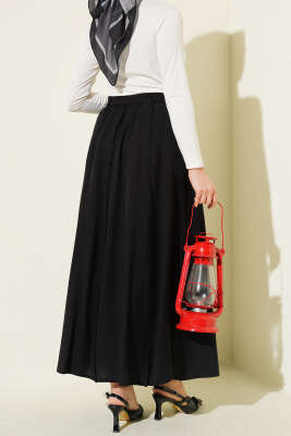 Beli Lastikli Kuşaklı Kloş Etek Siyah - Etek