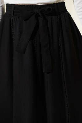 Beli Lastikli Kuşaklı Kloş Etek Siyah - Etek