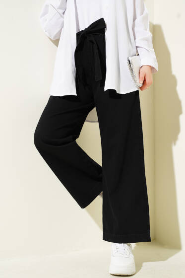 Beli Lastikli Kuşaklı Kot Pantolon Siyah - 500-700 TL Ürünler