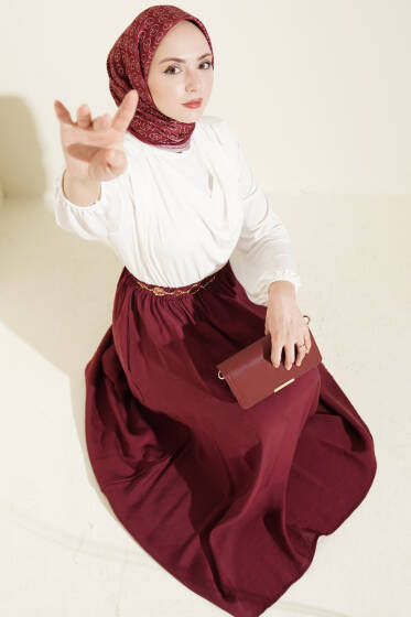 Beli Lastikli Modal Kloş Etek Bordo - Etek