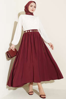 Beli Lastikli Modal Kloş Etek Bordo - Etek