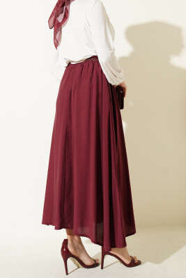 Beli Lastikli Modal Kloş Etek Bordo - Etek