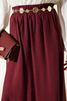 Beli Lastikli Modal Kloş Etek Bordo - Etek