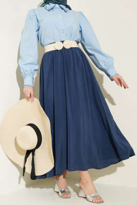 Beli Lastikli Modal Kloş Etek İndigo - NESSİA