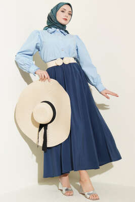 Beli Lastikli Modal Kloş Etek İndigo - Etek