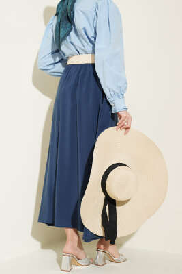 Beli Lastikli Modal Kloş Etek İndigo - Etek