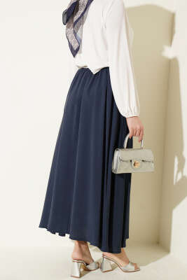 Beli Lastikli Modal Kloş Etek Lacivert - Etek