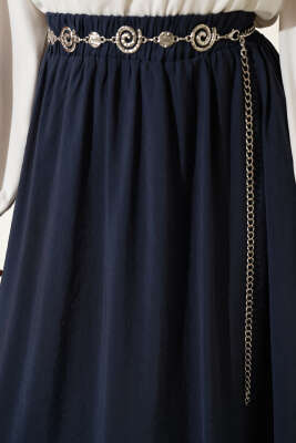 Beli Lastikli Modal Kloş Etek Lacivert - Etek