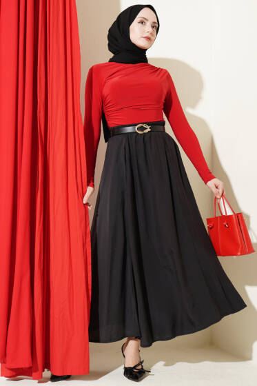 Beli Lastikli Modal Kloş Etek Siyah - Etek