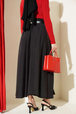 Beli Lastikli Modal Kloş Etek Siyah - Etek