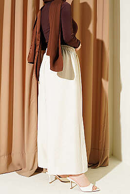 Beli Lastikli Oversize Paçalı Pantolon Bej - Pantolon