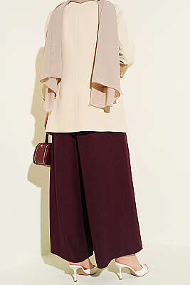 Beli Lastikli Oversize Paçalı Pantolon Bordo - Pantolon