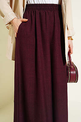 Beli Lastikli Oversize Paçalı Pantolon Bordo - Pantolon