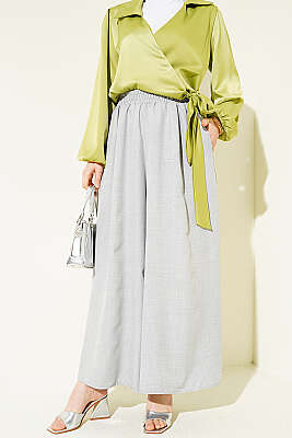 Beli Lastikli Oversize Paçalı Pantolon Gri - Pantolon