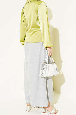 Beli Lastikli Oversize Paçalı Pantolon Gri - Pantolon