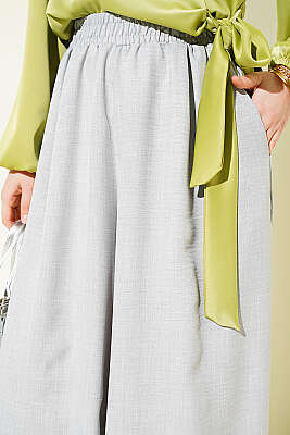 Beli Lastikli Oversize Paçalı Pantolon Gri - Pantolon