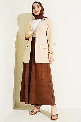 Beli Lastikli Oversize Paçalı Pantolon Kahve - Pantolon