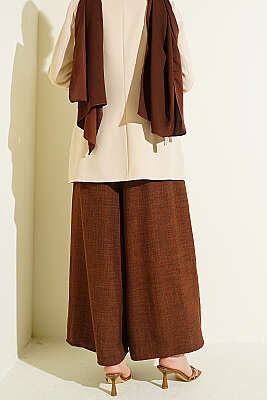 Beli Lastikli Oversize Paçalı Pantolon Kahve - Pantolon