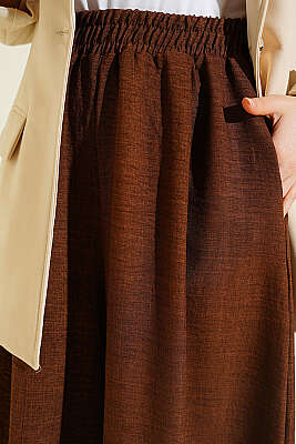 Beli Lastikli Oversize Paçalı Pantolon Kahve - Pantolon