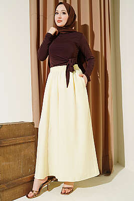 Beli Lastikli Oversize Paçalı Pantolon Sarı - 300-500 TL Ürünler