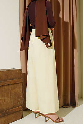 Beli Lastikli Oversize Paçalı Pantolon Sarı - Pantolon