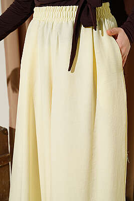 Beli Lastikli Oversize Paçalı Pantolon Sarı - Pantolon