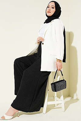 Beli Lastikli Oversize Paçalı Pantolon Siyah - Pantolon