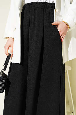 Beli Lastikli Oversize Paçalı Pantolon Siyah - Pantolon