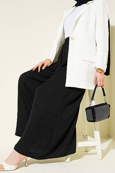 Beli Lastikli Oversize Paçalı Pantolon Siyah - Yılın Fırsatı