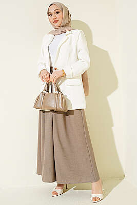 Beli Lastikli Oversize Paçalı Pantolon Vizon - Pantolon