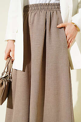 Beli Lastikli Oversize Paçalı Pantolon Vizon - Pantolon