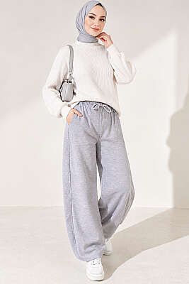Beli Lastikli Oversize Pantolon Gri - Pantolon