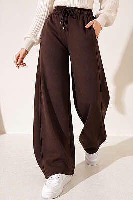 Beli Lastikli Oversize Pantolon Kahve - DESTİNA
