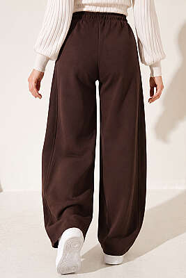 Beli Lastikli Oversize Pantolon Kahve - Pantolon