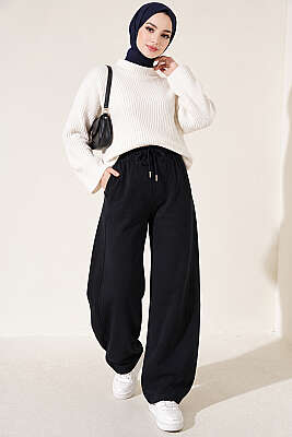 Beli Lastikli Oversize Pantolon Lacivert - Pantolon