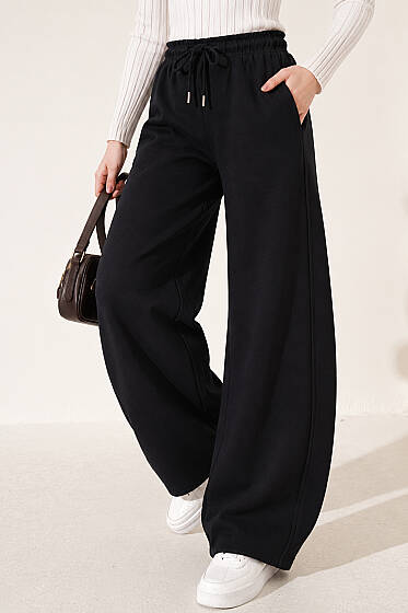 Beli Lastikli Oversize Pantolon Siyah - Pantolon