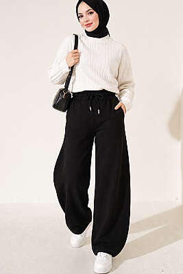 Beli Lastikli Oversize Pantolon Siyah - Pantolon