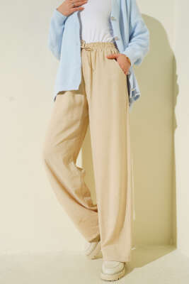 Beli Lastikli Palazzo Pantolon Bej - HEPYEK
