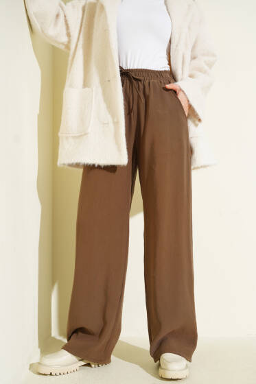 Beli Lastikli Palazzo Pantolon Kahve - Pantolon