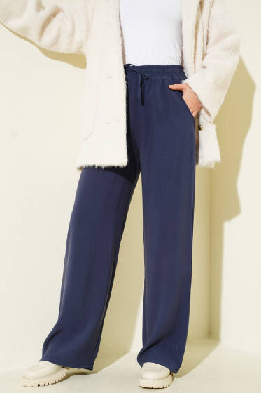 Beli Lastikli Palazzo Pantolon Lacivert - Pantolon