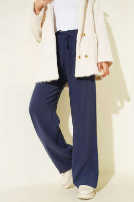 Beli Lastikli Palazzo Pantolon Lacivert - Pantolon