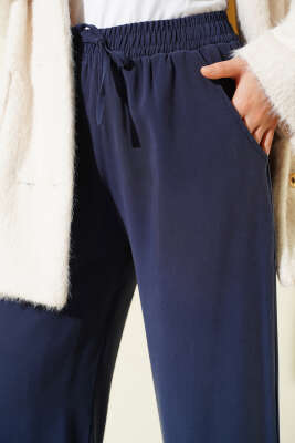 Beli Lastikli Palazzo Pantolon Lacivert - Pantolon