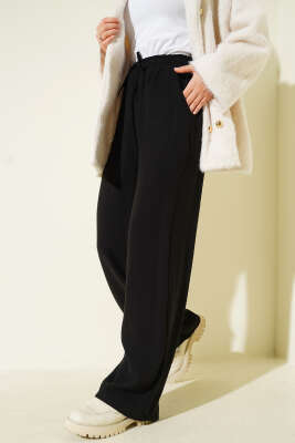 Beli Lastikli Palazzo Pantolon Siyah - Pantolon