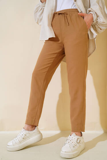 Beli Lastikli Pantolon Camel - Pantolon