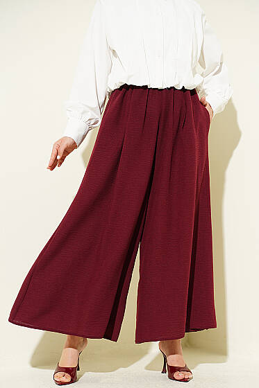 Beli Lastikli Pantolon Etek Bordo - Pantolon